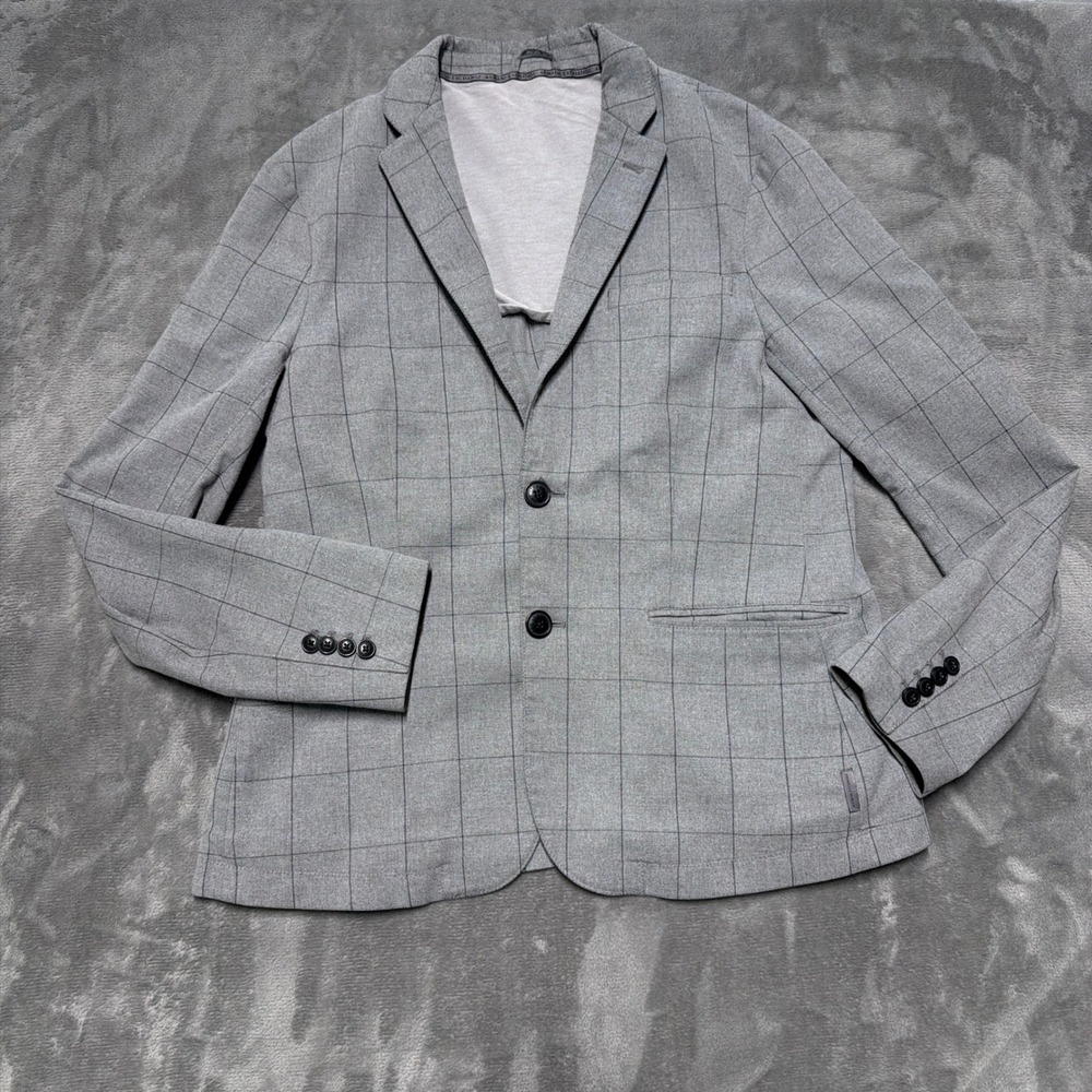 Armani Exchange Plaid Blazer Mens 42 Gray Windowpane Unstructured Sport Coat